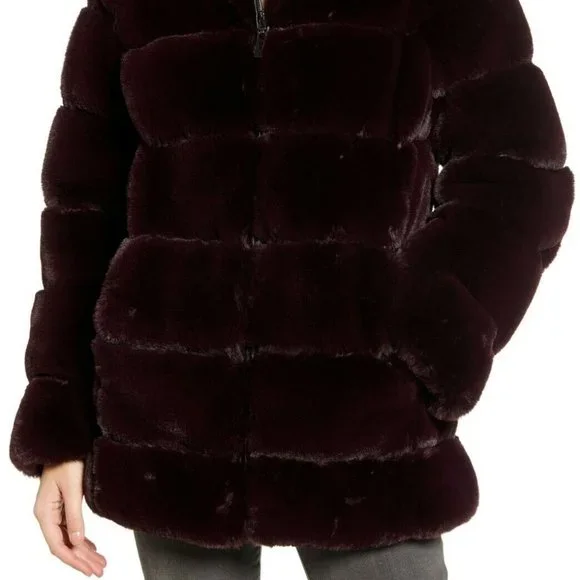 Via Spiga Reversible Grooved Faux-Fur Jacket in "Eggplant" Size S NWOT - Picture 4 of 13